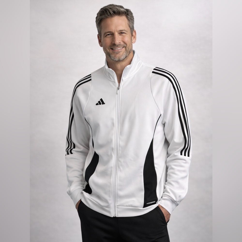 Adidas White Black 3-Stripe Aeroready Track Jacket Slim Fit L Athleisure Zip
